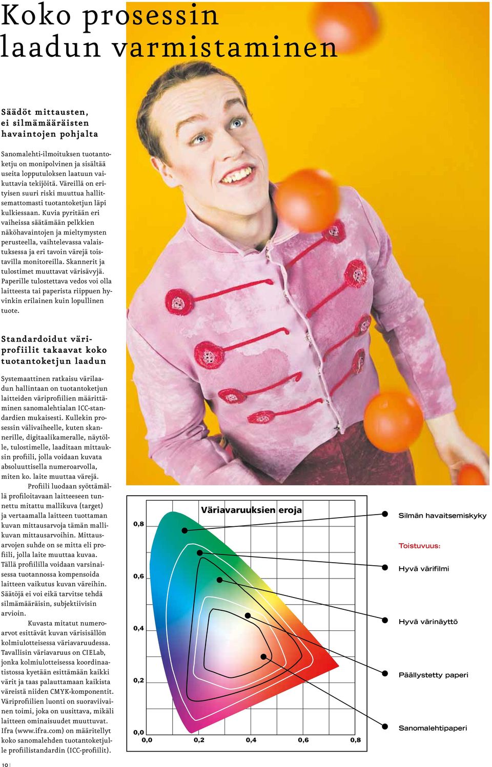 Kuvia pyritään eri vaiheissa säätämään pelkkien näköhavaintojen ja mieltymysten perusteella, vaihtelevassa valaistuksessa ja eri tavoin värejä toistavilla monitoreilla.