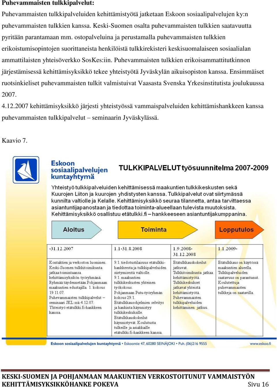 ostopalveluina ja perustamalla puhevammaisten tulkkien erikoistumisopintojen suorittaneista henkilöistä tulkkirekisteri keskisuomalaiseen sosiaalialan ammattilaisten yhteisöverkko SosKes:iin.