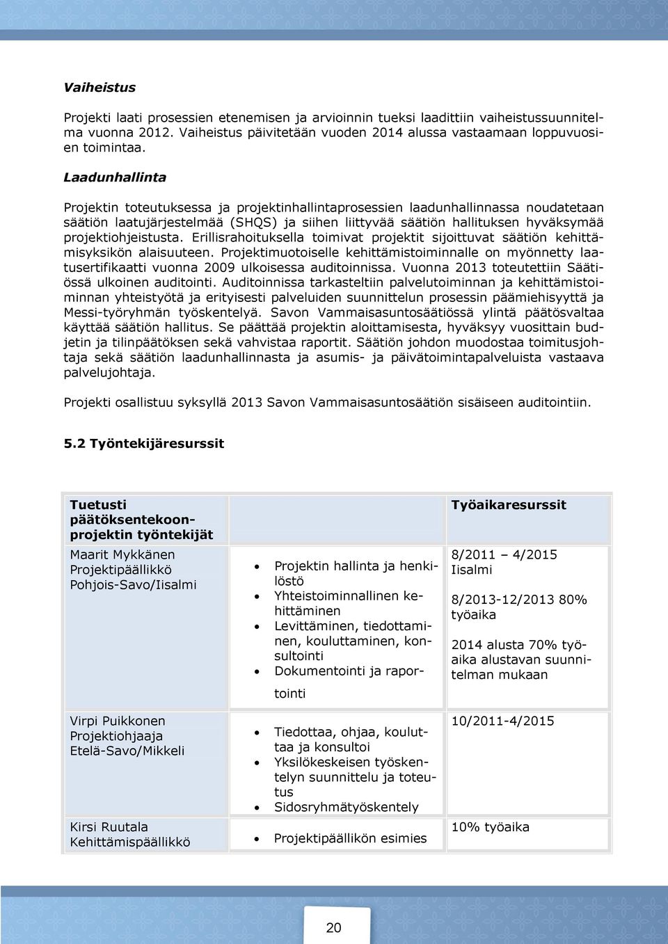 projektiohjeistusta. Erillisrahoituksella toimivat projektit sijoittuvat säätiön kehittämisyksikön alaisuuteen.