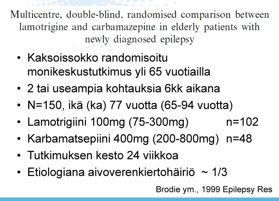 100mg (75-300mg) n=102 Karbamatsepiini 400mg (200-800mg) n=48 Tutkimuksen