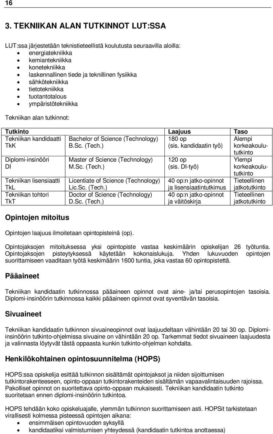 kandidaatin työ) korkeakoulu- Diplomi-insinööri DI Tekniikan lisensiaatti TkL Tekniikan tohtori TkT Opintojen mitoitus Master of Science (Technology) M.Sc. (Tech.) Licentiate of Science (Technology) Lic.