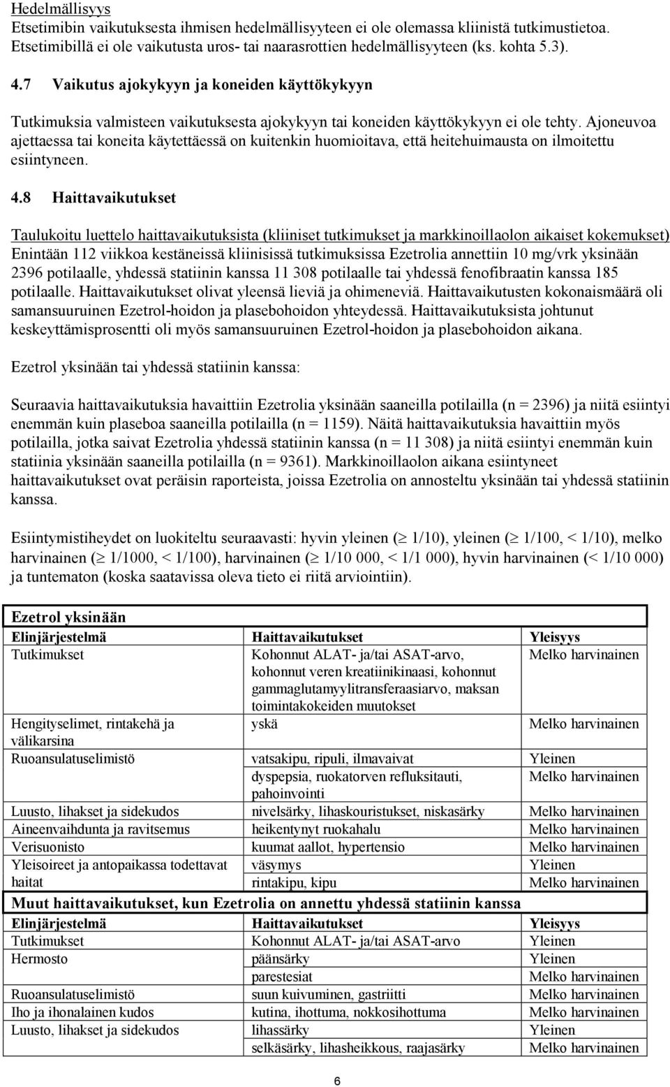 Ajoneuvoa ajettaessa tai koneita käytettäessä on kuitenkin huomioitava, että heitehuimausta on ilmoitettu esiintyneen. 4.