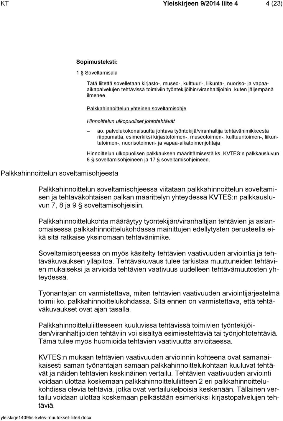 palvelukokonaisuutta johtava työntekijä/viranhaltija tehtävänimikkeestä riippumatta, esimerkiksi kirjastotoimen-, museotoimen-, kulttuuritoimen-, liikuntatoimen-, nuorisotoimen- ja