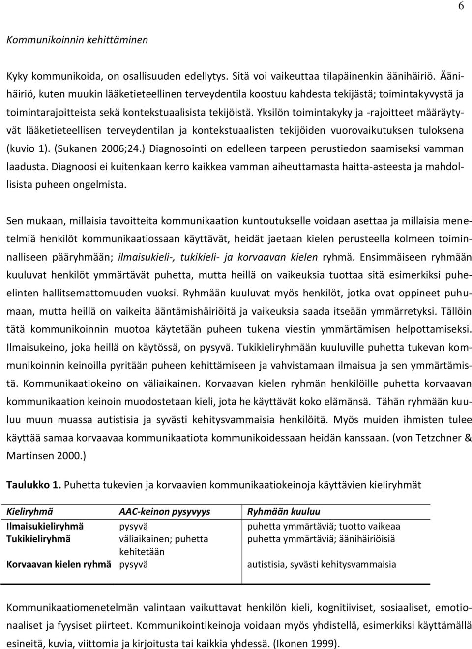 Yksilön toimintakyky ja -rajoitteet määräytyvät lääketieteellisen terveydentilan ja kontekstuaalisten tekijöiden vuorovaikutuksen tuloksena (kuvio 1). (Sukanen 2006;24.