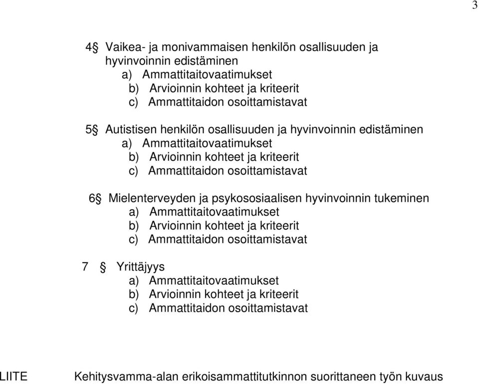 osoittamistavat 6 Mielenterveyden ja psykososiaalisen hyvinvoinnin tukeminen a) Ammattitaitovaatimukset b) Arvioinnin kohteet ja kriteerit c) Ammattitaidon