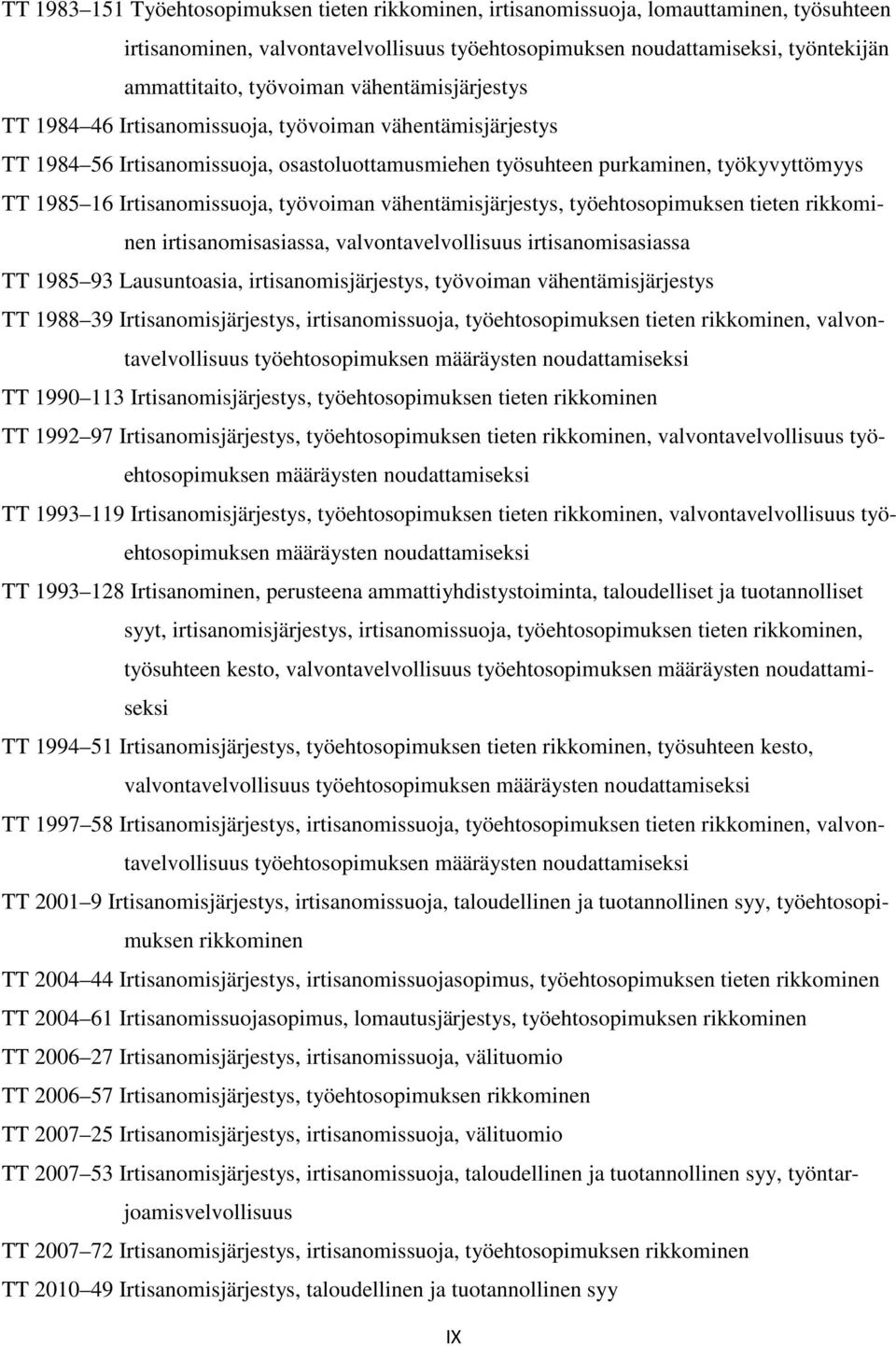 työvoiman vähentämisjärjestys, työehtosopimuksen tieten rikkominen irtisanomisasiassa, valvontavelvollisuus irtisanomisasiassa TT 1985 93 Lausuntoasia, irtisanomisjärjestys, työvoiman