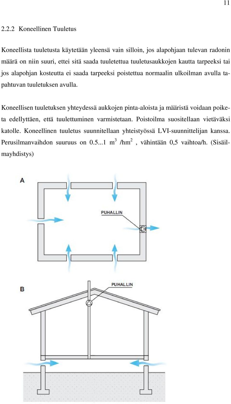 Koneellisen tuuletuksen yhteydessä aukkojen pinta-aloista ja määristä voidaan poiketa edellyttäen, että tuulettuminen varmistetaan.