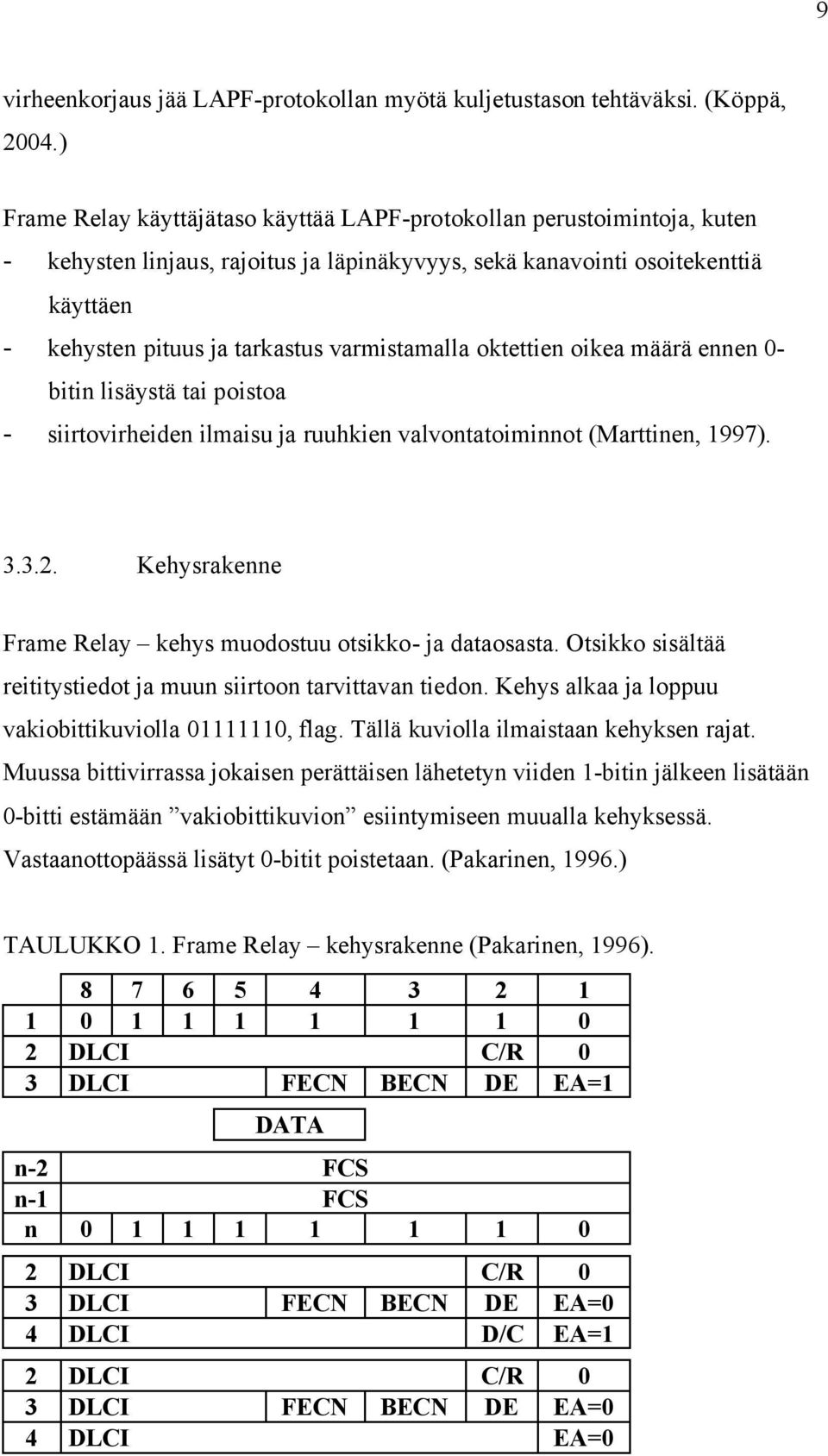 varmistamalla oktettien oikea määrä ennen 0- bitin lisäystä tai poistoa - siirtovirheiden ilmaisu ja ruuhkien valvontatoiminnot (Marttinen, 1997). 3.3.2.