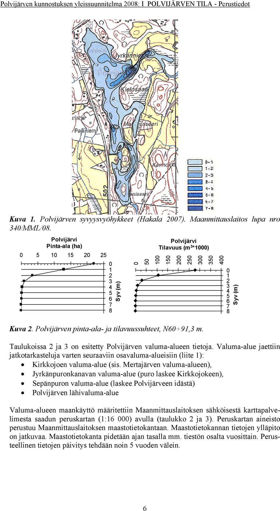 Syv (m) 250 300 350 Taulukoissa 2 ja 3 on esitetty Polvijärven valuma-alueen tietoja.