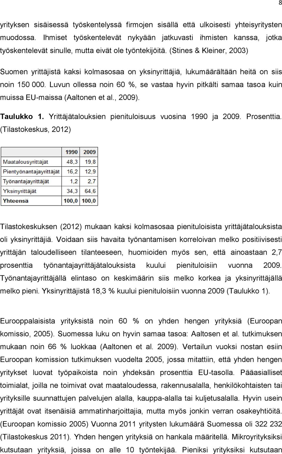 (Stines & Kleiner, 2003) Suomen yrittäjistä kaksi kolmasosaa on yksinyrittäjiä, lukumäärältään heitä on siis noin 150 000.