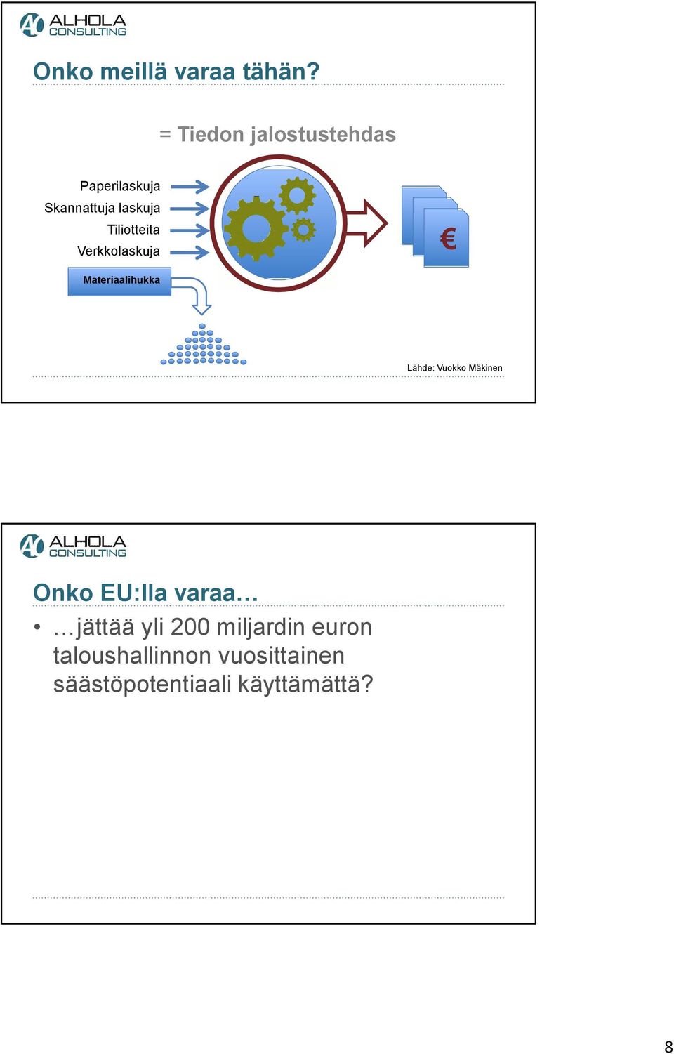 Tiliotteita Verkkolaskuja Materiaalihukka Lähde: Vuokko Mäkinen