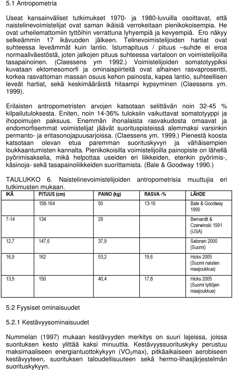 Istumapituus / pituus suhde ei eroa normaaliväestöstä, joten jalkojen pituus suhteessa vartaloon on voimistelijoilla tasapainoinen. (Claessens ym 1992.