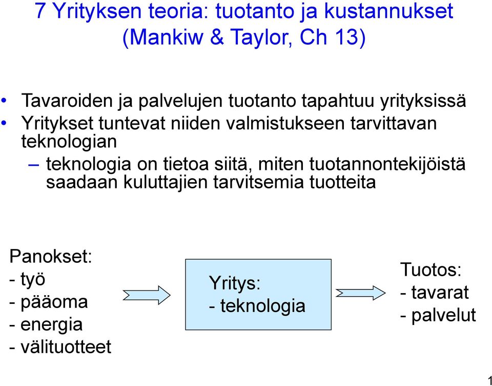 teknologia on tietoa siitä, miten tuotannontekijöistä saadaan kuluttajien tarvitsemia tuotteita