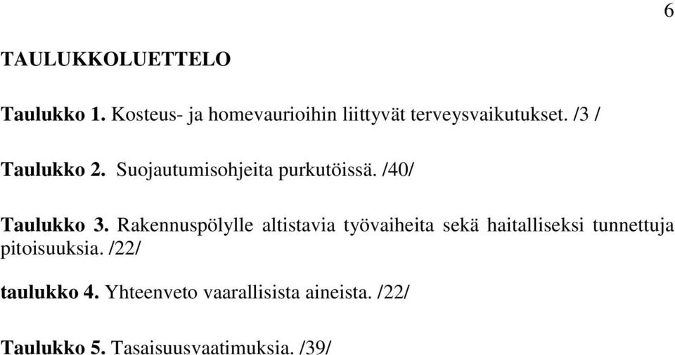 Suojautumisohjeita purkutöissä. /40/ Taulukko 3.