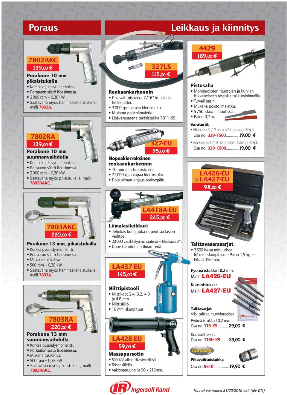 Renkaankarhennin Pikavaihtoistukka 7/16" kuusio ja holkkipidin. 3 000 rpm vapaa kierrosluku. Mukana poistoilmaletku. Lisävarusteena teräsistukka 7811-99.