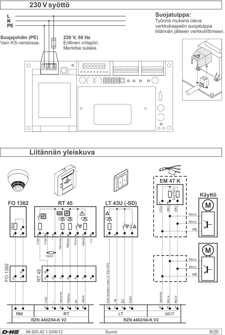 Liitännän yleiskuva EM 47 K FO 1362 RT 45 LT 43U (-SD) L P 2x47k Käyttö (OG) (BK) (BK) Mot.a 10k 4 Mot.