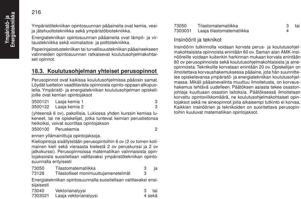 Paperinjalostustekniikan tai turvallisuustekniikan pääaineekseen valinneiden opintosuunnan ratkaisevat koulutusohjelmakohtaiset opinnot. 18.3.