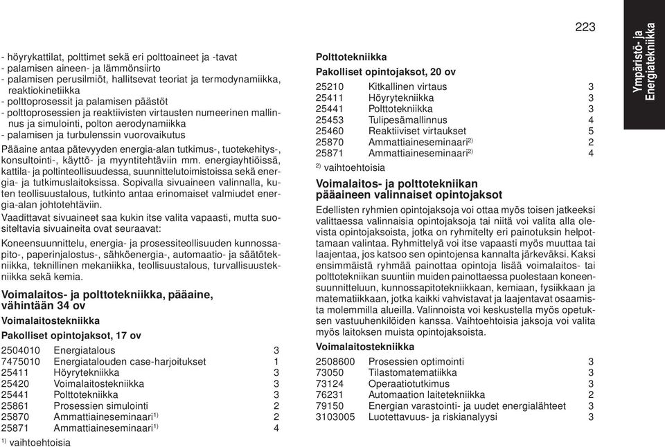 energia-alan tutkimus-, tuotekehitys-, konsultointi-, käyttö- ja myyntitehtäviin mm. energiayhtiöissä, kattila- ja poltinteollisuudessa, suunnittelutoimistoissa sekä energia- ja tutkimuslaitoksissa.