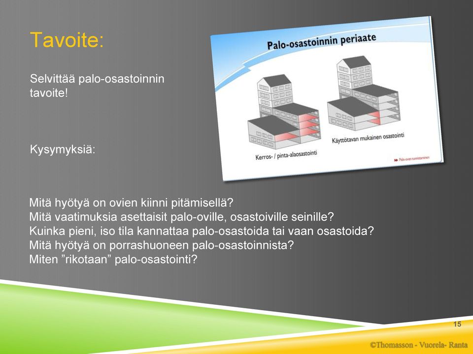 Mitä vaatimuksia asettaisit palo-oville, osastoiville seinille?