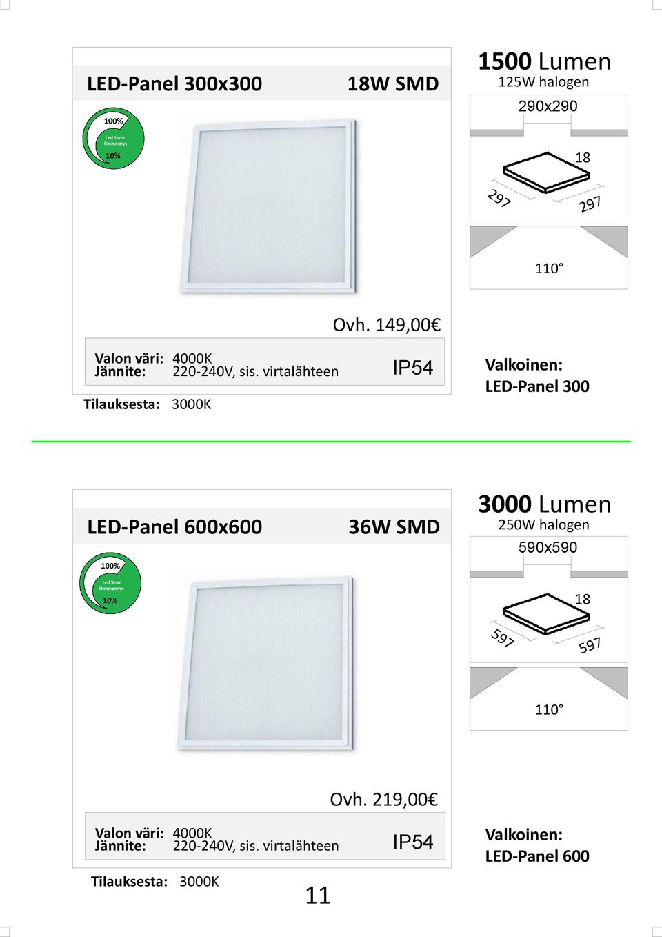 virtalähteen IP54 Tilauksesta: 3000K LED-Panel 600x600 36W SMD Valkoinen: LED-Panel 300