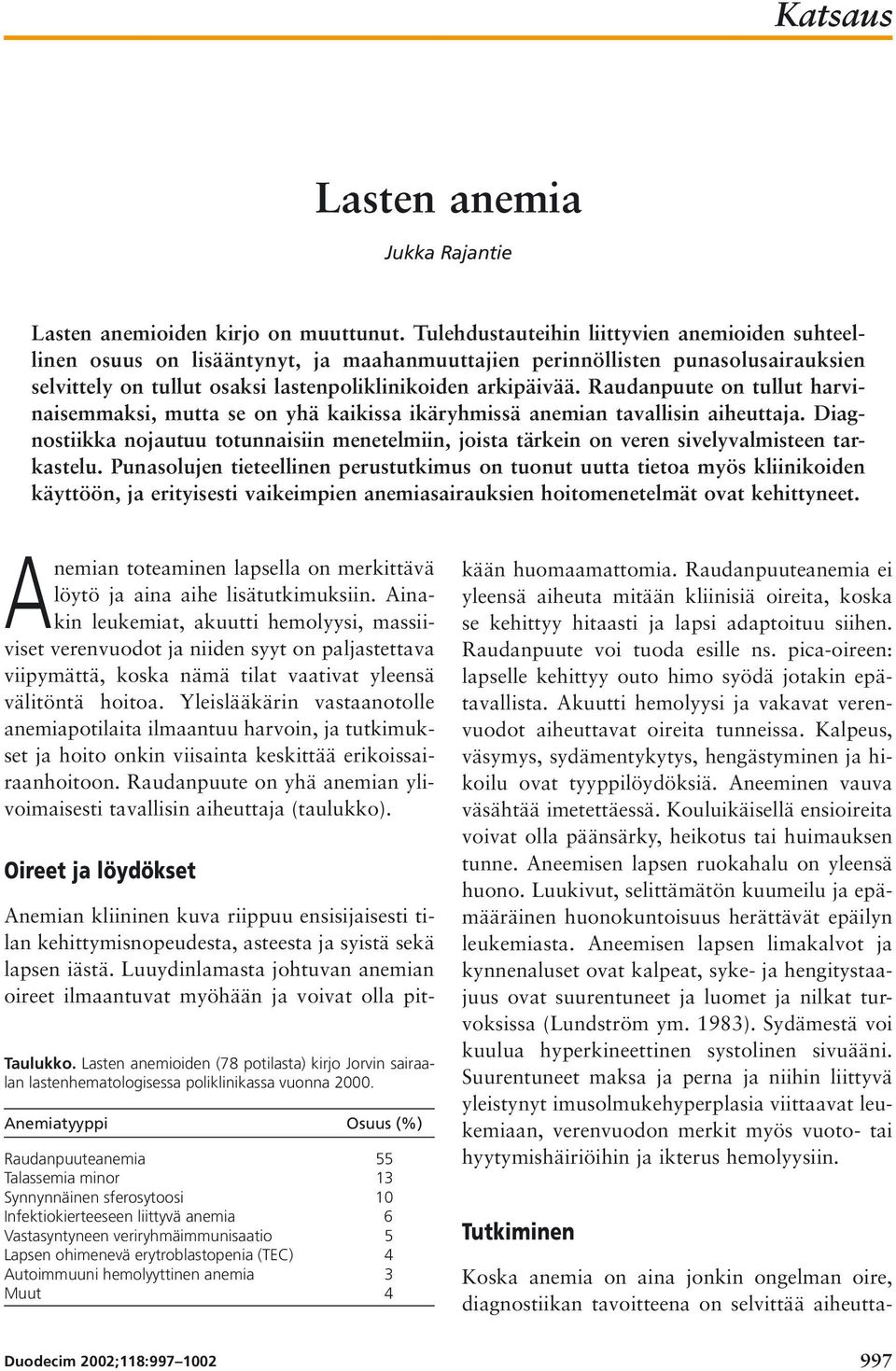 Raudanpuute on tullut harvinaisemmaksi, mutta se on yhä kaikissa ikäryhmissä anemian tavallisin aiheuttaja.