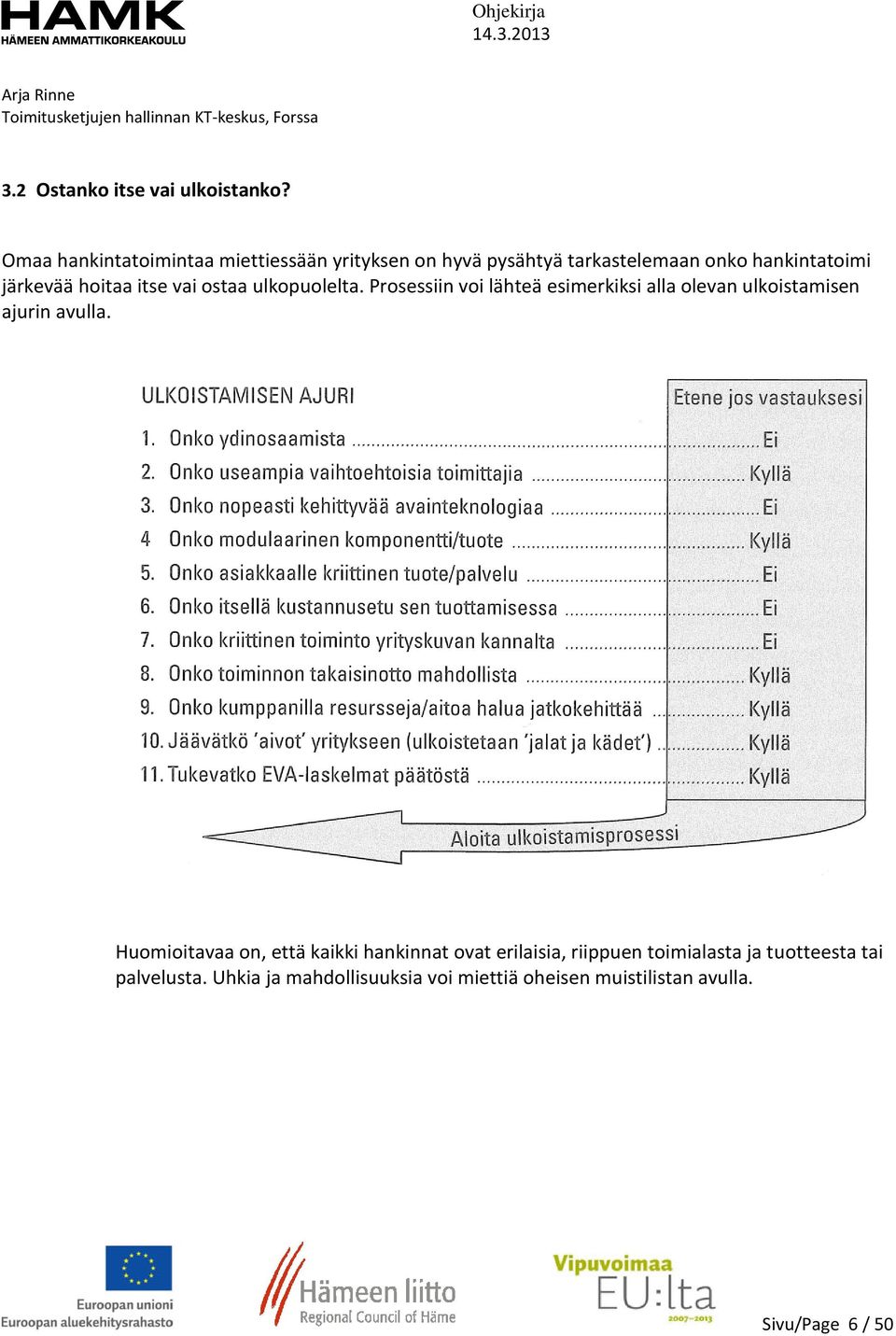 hoitaa itse vai ostaa ulkopuolelta. Prosessiin voi lähteä esimerkiksi alla olevan ulkoistamisen ajurin avulla.