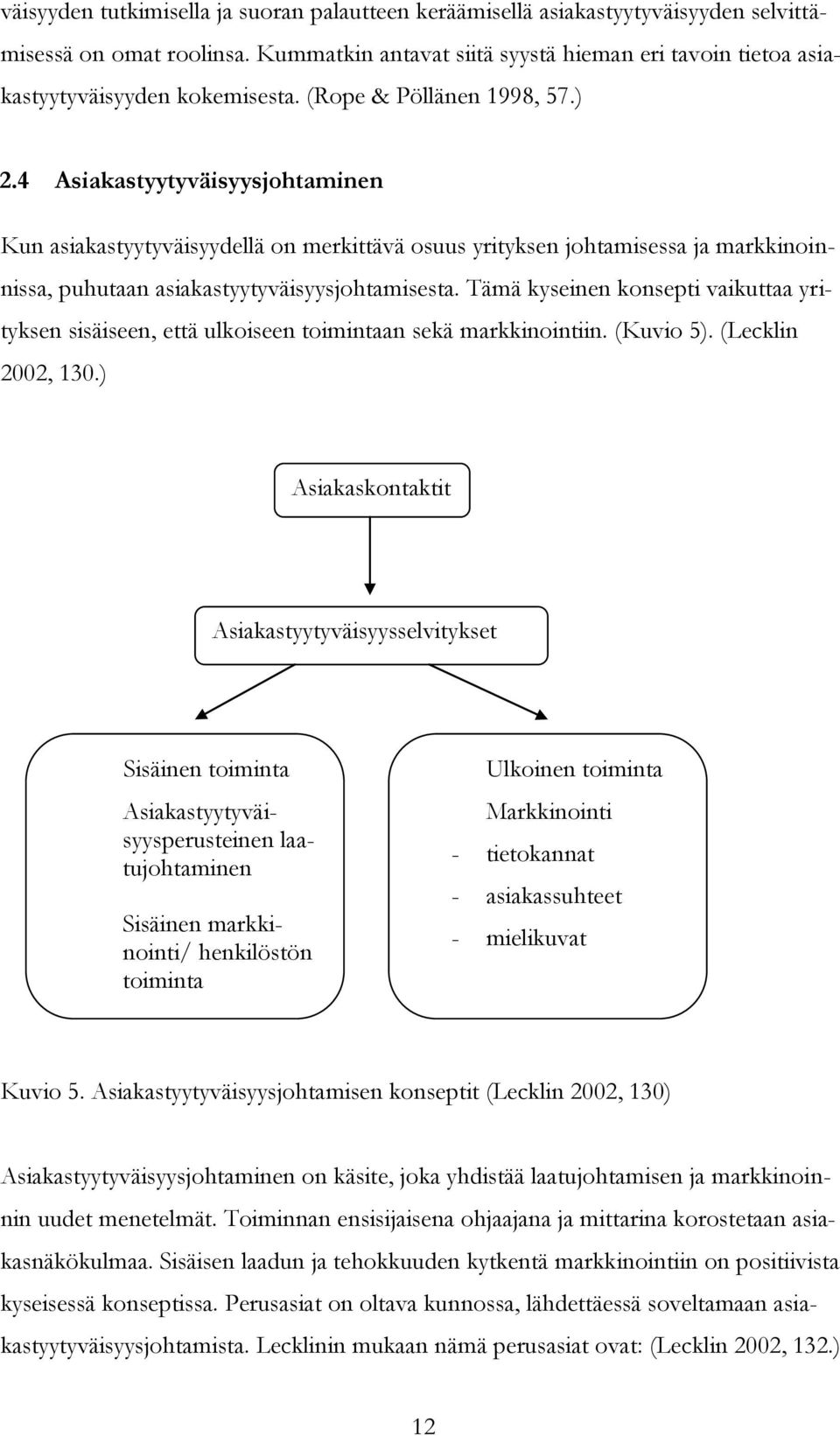 4 Asiakastyytyväisyysjohtaminen Kun asiakastyytyväisyydellä on merkittävä osuus yrityksen johtamisessa ja markkinoinnissa, puhutaan asiakastyytyväisyysjohtamisesta.