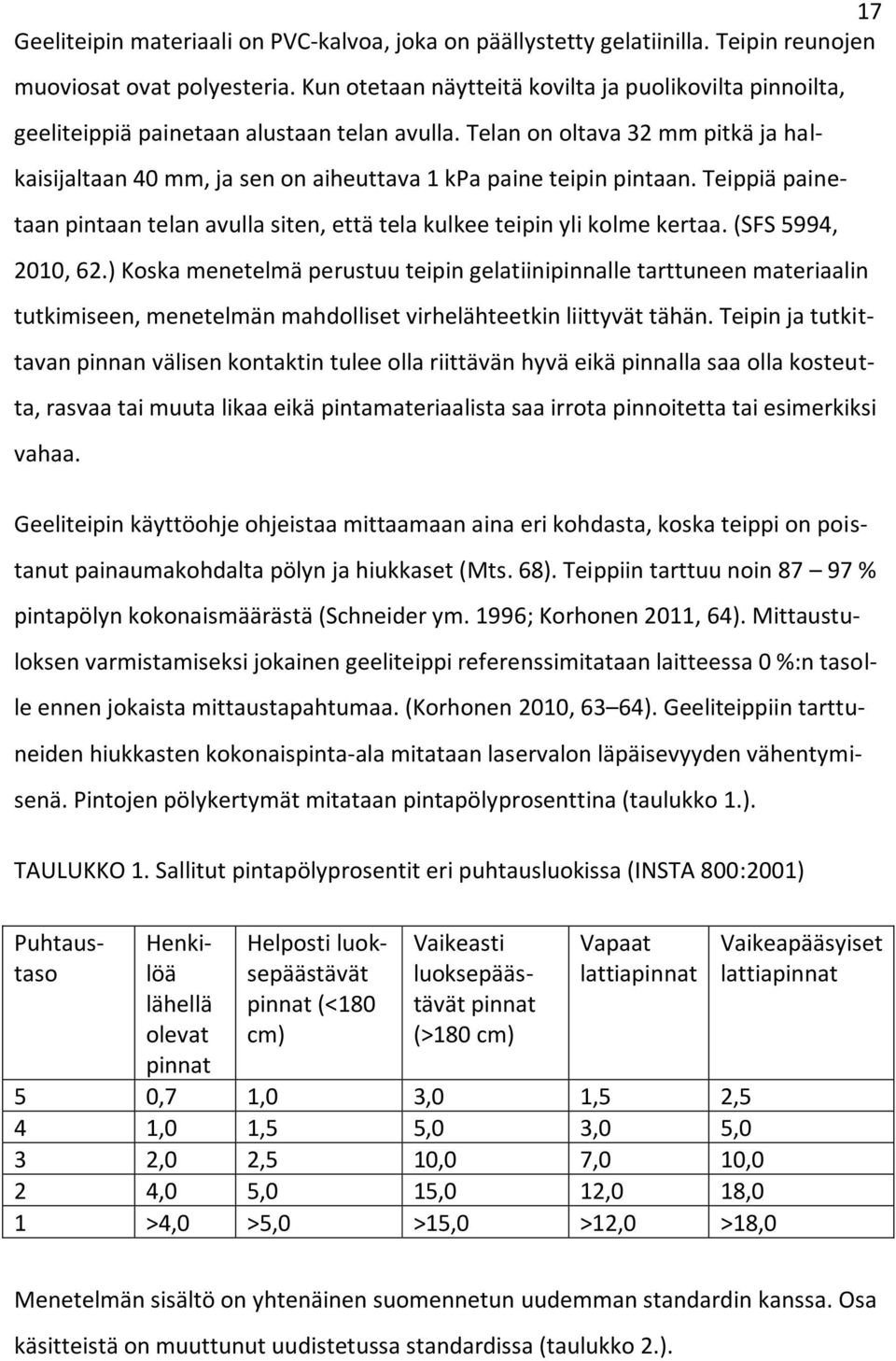 Telan on oltava 32 mm pitkä ja halkaisijaltaan 40 mm, ja sen on aiheuttava 1 kpa paine teipin pintaan. Teippiä painetaan pintaan telan avulla siten, että tela kulkee teipin yli kolme kertaa.