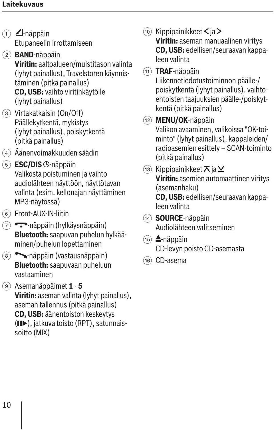 poistuminen ja vaihto audiolähteen näyttöön, näyttötavan valinta (esim.