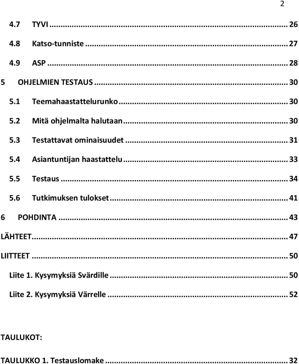 4 Asiantuntijan haastattelu... 33 5.5 Testaus... 34 5.6 Tutkimuksen tulokset... 41 6 POHDINTA... 43 LÄHTEET.