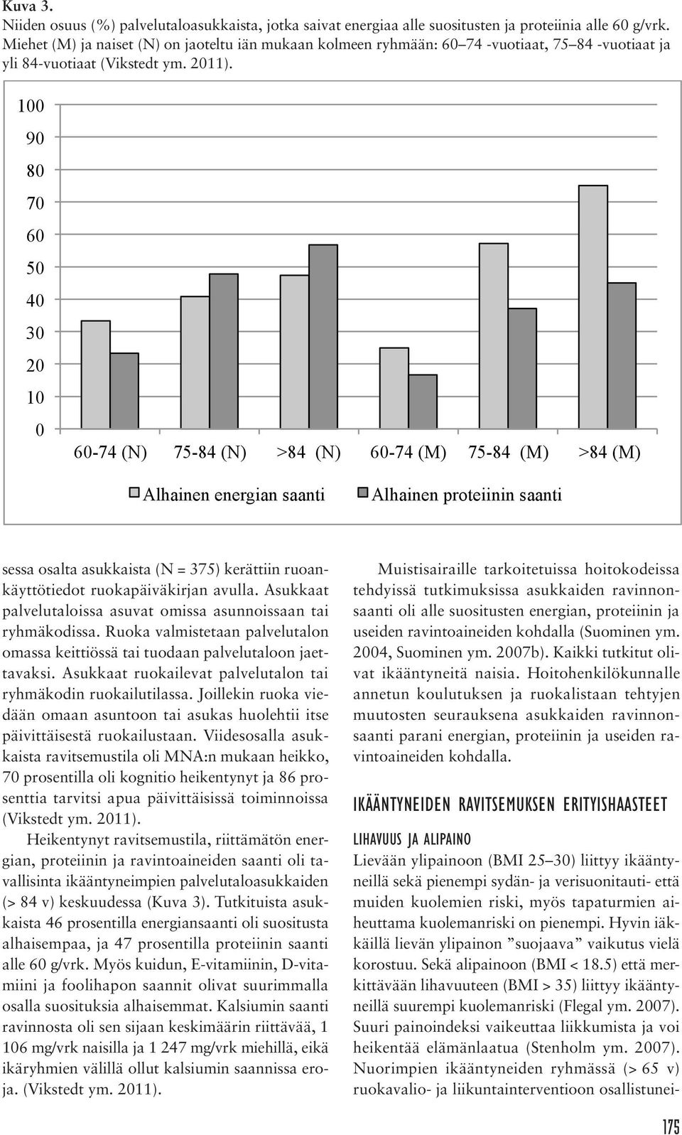 sessa osalta asukkaista (N = 375) kerättiin ruoankäyttötiedot ruokapäiväkirjan avulla. Asukkaat palvelutaloissa asuvat omissa asunnoissaan tai ryhmäkodissa.