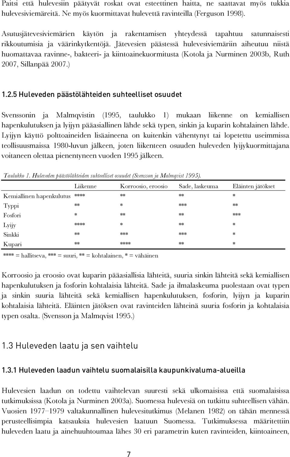 Jätevesien päästessä hulevesiviemäriin aiheutuu niistä huomattavaa ravinne-, bakteeri- ja kiintoainekuormitusta (Kotola ja Nurminen 20