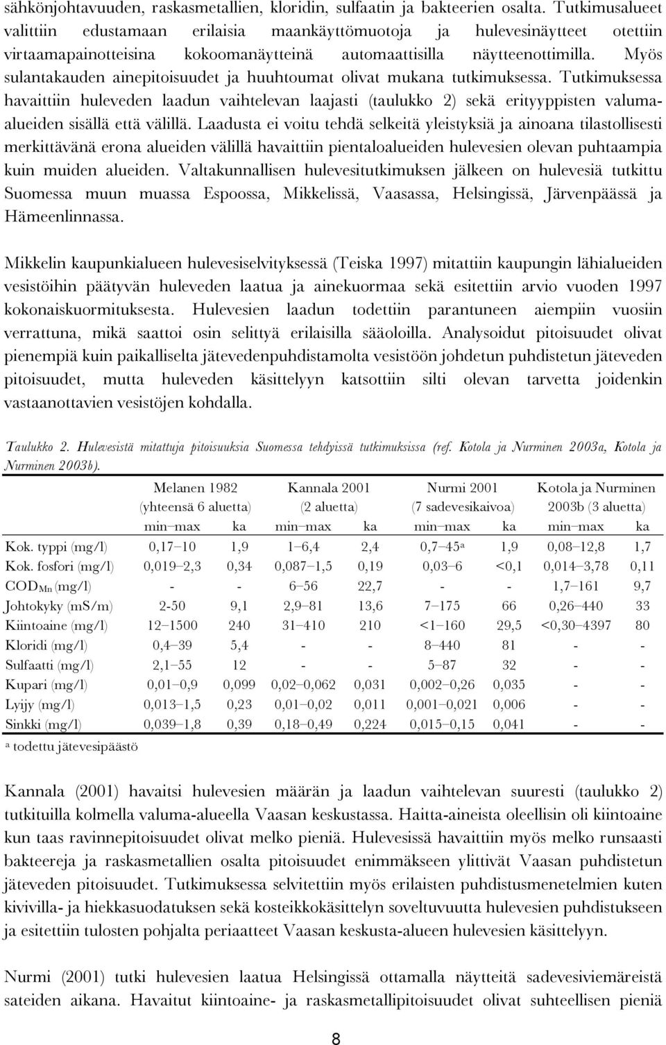 Myös sulantakauden ainepitoisuudet ja huuhtoumat olivat mukana tutkimuksessa.