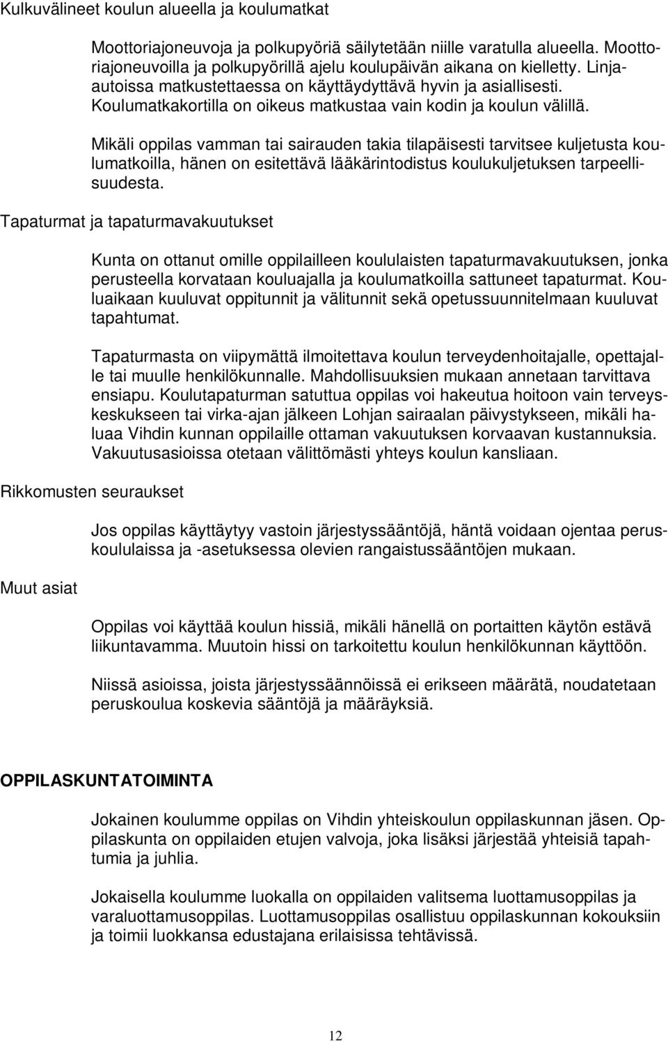 Mikäli oppilas vamman tai sairauden takia tilapäisesti tarvitsee kuljetusta koulumatkoilla, hänen on esitettävä lääkärintodistus koulukuljetuksen tarpeellisuudesta.