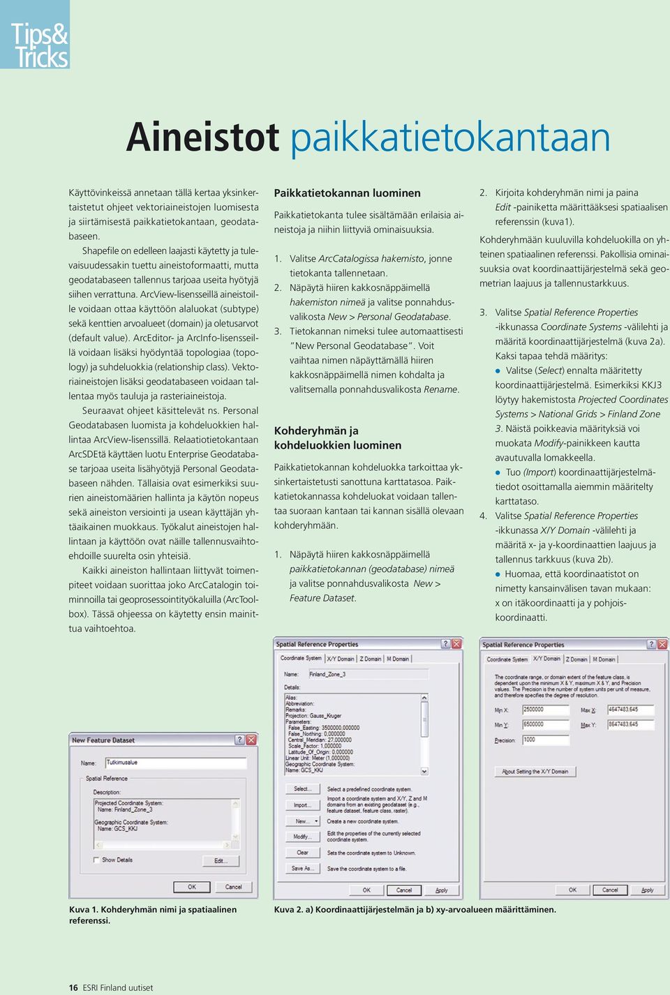 ArcView-lisensseillä aineistoille voidaan ottaa käyttöön alaluokat (subtype) sekä kenttien arvoalueet (domain) ja oletusarvot (default value).