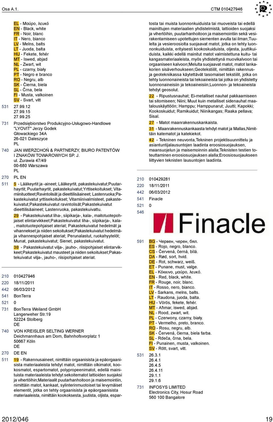 Negro e branco RO - Negru, alb SK - Čierna, biela SL - Črna, bela FI - Musta, valkoinen SV - Svart, vitt 27.99.