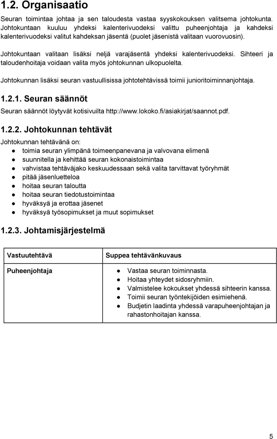 Johtokuntaan valitaan lisäksi neljä varajäsentä yhdeksi kalenterivuodeksi. Sihteeri ja taloudenhoitaja voidaan valita myös johtokunnan ulkopuolelta.