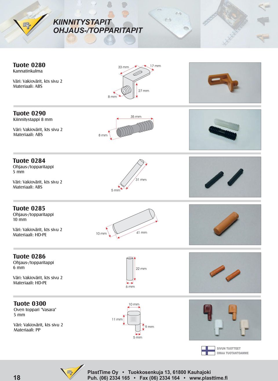 mm Tuote 0285 Ohjaus-/topparitappi 10 mm 10 mm 41 mm Tuote 0286