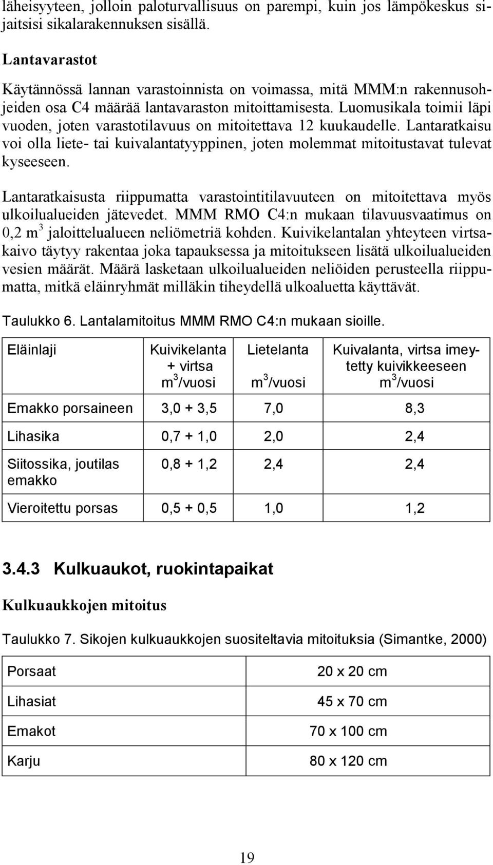 Luomusikala toimii läpi vuoden, joten varastotilavuus on mitoitettava 12 kuukaudelle. Lantaratkaisu voi olla liete- tai kuivalantatyyppinen, joten molemmat mitoitustavat tulevat kyseeseen.