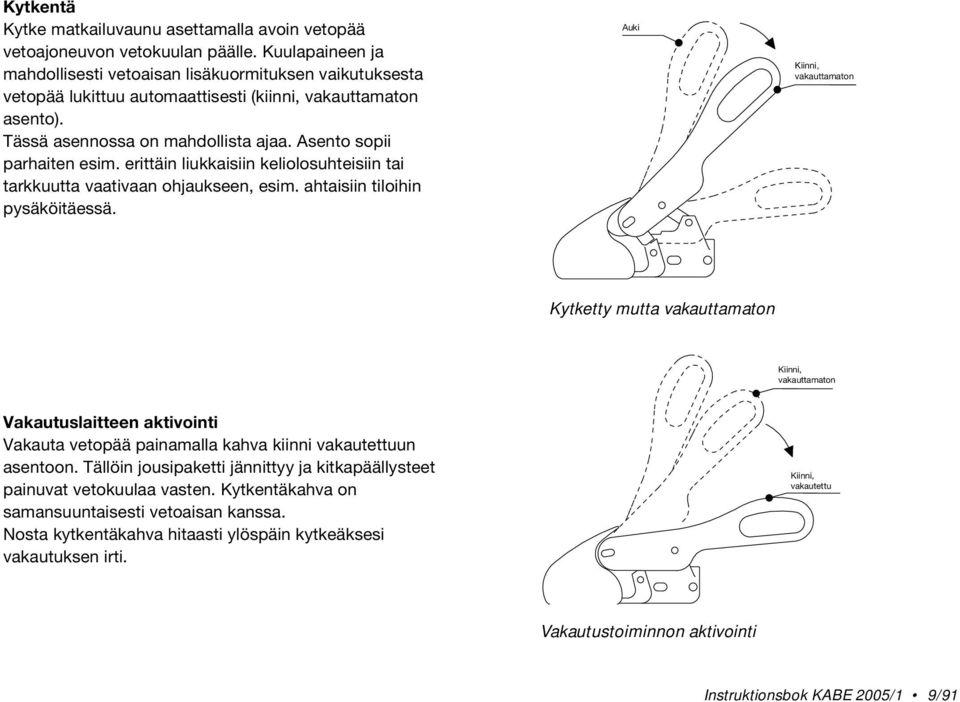 Asento sopii parhaiten esim. erittäin liukkaisiin keliolosuhteisiin tai tarkkuutta vaativaan ohjaukseen, esim. ahtaisiin tiloihin pysäköitäessä.