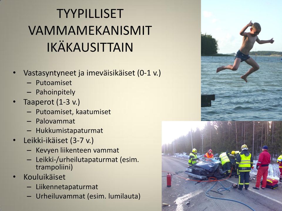 ) Putoamiset, kaatumiset Palovammat Hukkumistapaturmat Leikki-ikäiset (3-7 v.