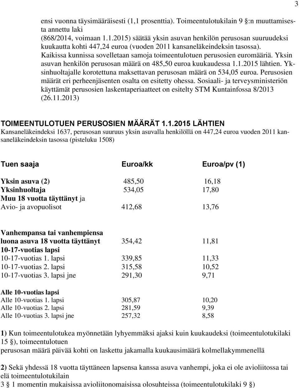 Yksinhuoltajalle korotettuna maksettavan perusosan määrä on 534,05 euroa. Perusosien määrät eri perheenjäsenten osalta on esitetty ohessa.