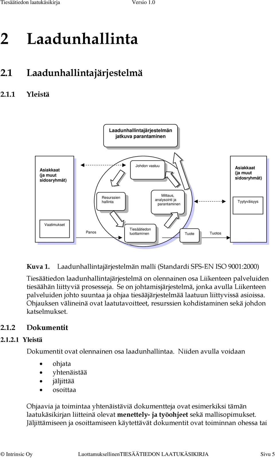 1 Yleistä Laadunhallintajärjestelmän jatkuva parantaminen Asiakkaat (ja muut sidosryhmät) Johdon vastuu Asiakkaat (ja muut sidosryhmät) Resurssien hallinta Mittaus, analysointi ja parantaminen