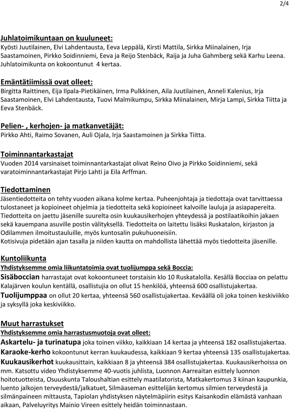Emäntätiimissä ovat olleet: Birgitta Raittinen, Eija Ilpala-Pietikäinen, Irma Pulkkinen, Aila Juutilainen, Anneli Kalenius, Irja Saastamoinen, Elvi Lahdentausta, Tuovi Malmikumpu, Sirkka Miinalainen,