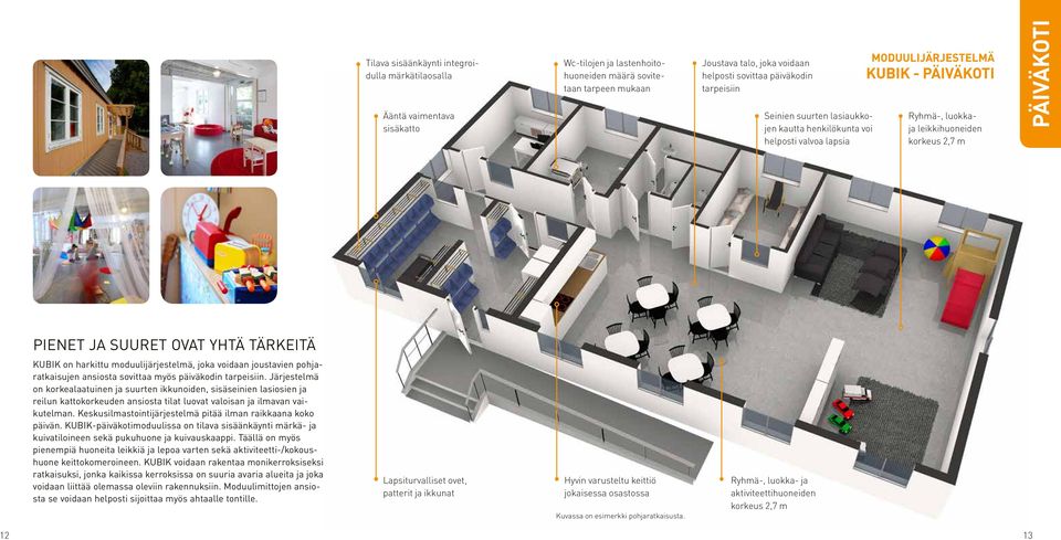 JA SUURET OVAT YHTÄ TÄRKEITÄ KUBIK on harkittu moduulijärjestelmä, joka voidaan joustavien pohjaratkaisujen ansiosta sovittaa myös päiväkodin tarpeisiin.