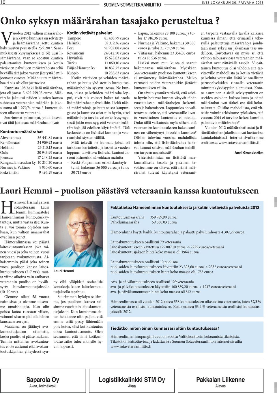 Sanamukaisesti kysymyksessä ei ole uusi lisämääräraha, vaan se koostuu kuntien palauttamista kuntoutuksen ja kotiin vietävien palvelujen määrärahoista sekä keväällä tätä jakoa varten jätetystä 3