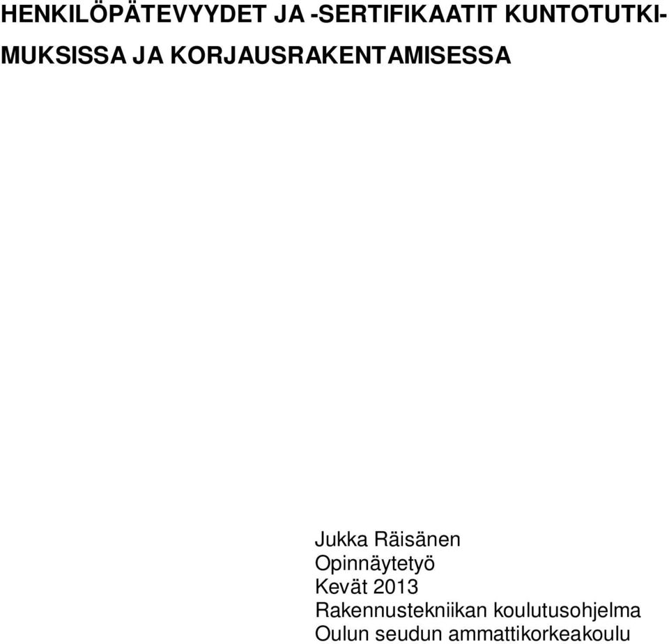 Jukka Räisänen Opinnäytetyö Kevät 2013