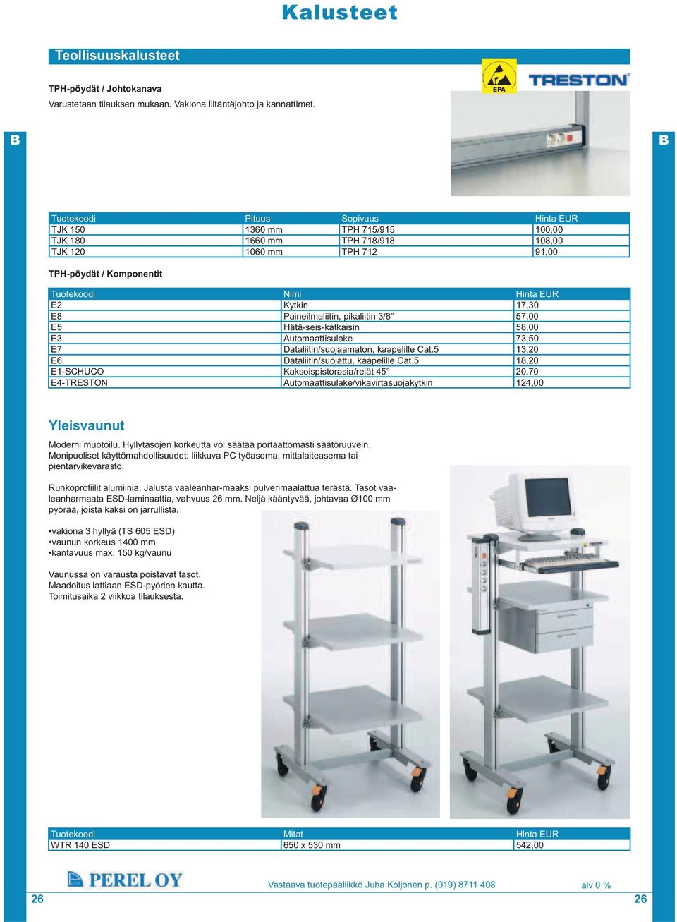 17,30 E8 Paineilmaliitin, pikaliitin 3/8 57,00 E5 Hätä-seis-katkaisin 58,00 E3 Automaattisulake 73,50 E7 Dataliitin/suojaamaton, kaapelille Cat.5 13,20 E6 Dataliitin/suojattu, kaapelille Cat.