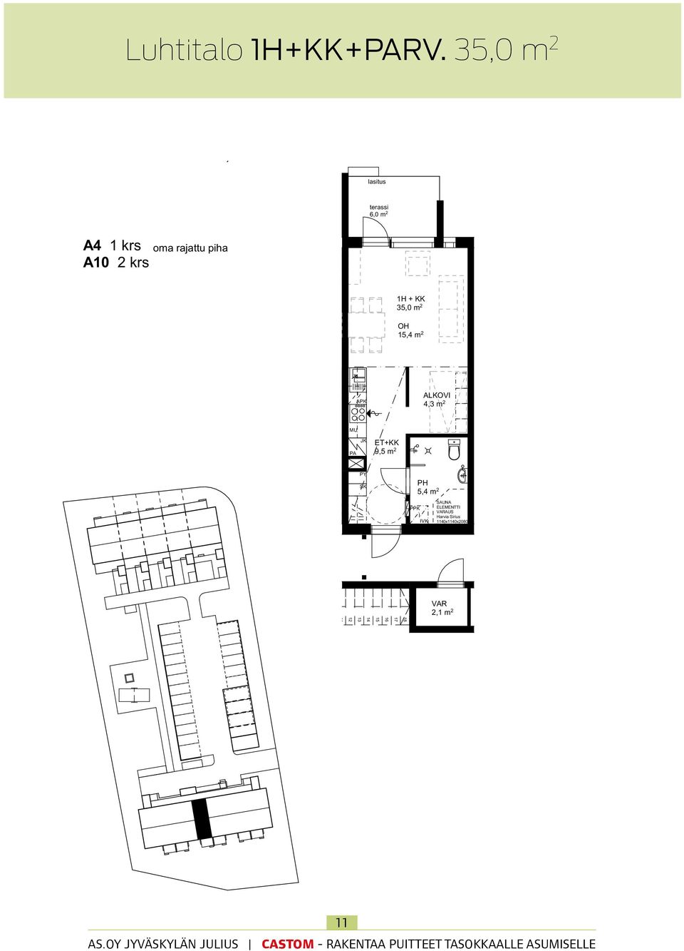 35,0 m 2 OH 15,4 m 2 APK ALKOVI 4,3 m 2 MU ET+KK 9,5 m 2 PY SK PPK PH 5,4 m 2