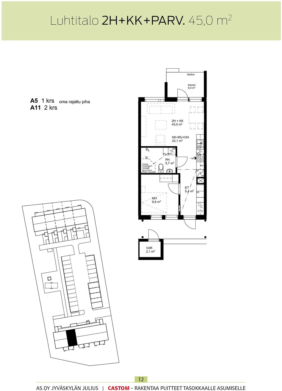 KK+RU+OH 23,1 m 2 IVK PY PPK APK SAUNA ELEMENTTI AUS Harvia Sirius 1140x1140x2080 PH